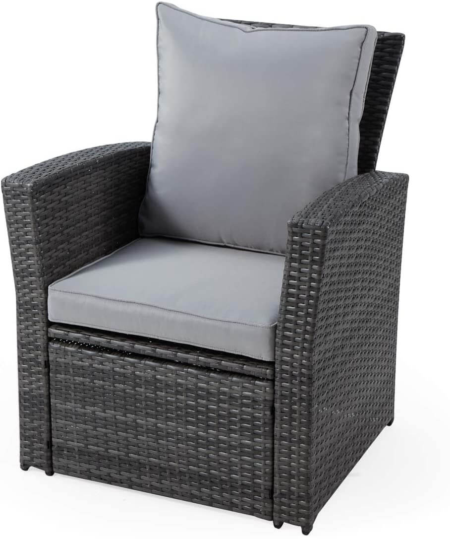  4 Pcs Wicker Sofa Chair Set Patio Furniture Set w/ Tempered Glass Tabletop & Cushion
